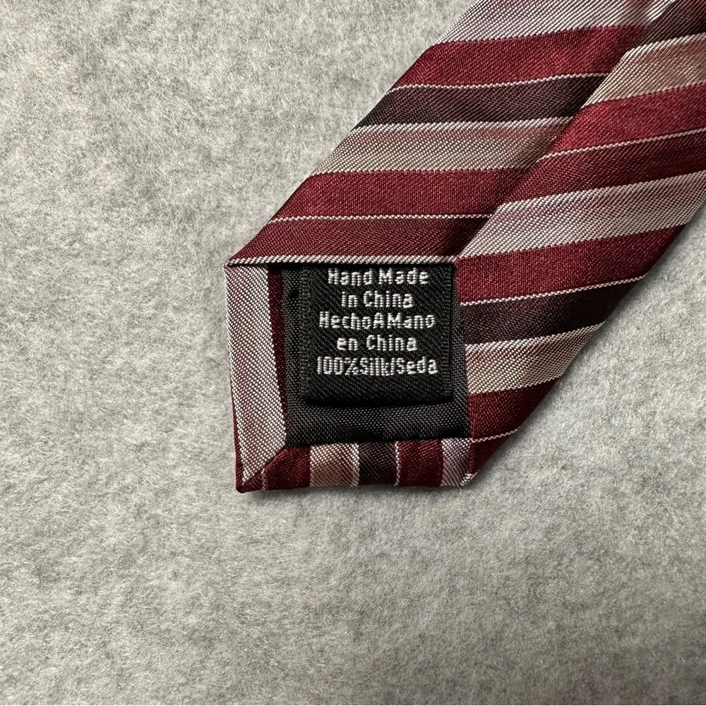 VAN HEUSEN‎ Mens Silk Blend Striped Necktie Burgundy Tan Brown Formal Business